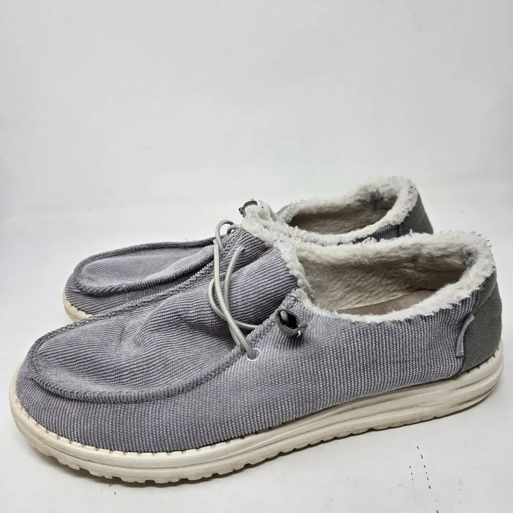 HEY DUDE Wendy‎ Corduroy Gray Slip On Loafers Shoes Women’s Size 9 Lined